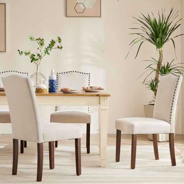 4-Piece Upholstered Parsons Dining Chairs with Nailhead Trim, Fabric Kitchen Side Chairs with Wood Legs for Dining Room, Living Room